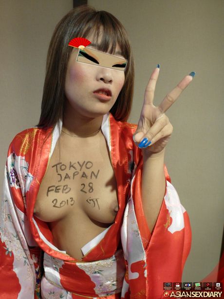 Asian teen Aki strips and shows her amazing boobs and ass before fucking