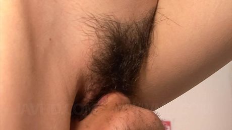 Akina Hara Asian sucks boner and has hairy twat licked and fucked