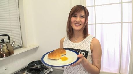 Yumi Maeda Asian doll gets cum in mouth after cooking breakfast