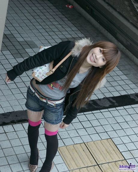 Superb Japanese babe Hayase strips and shows her tiny tits and ass