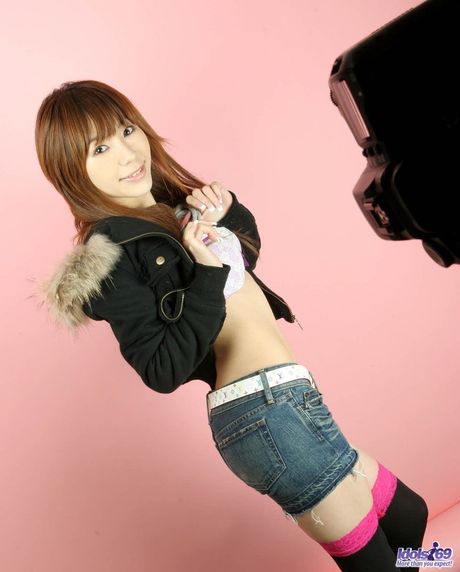 Superb Japanese babe Hayase strips and shows her tiny tits and ass