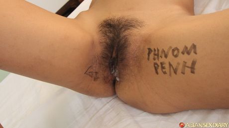 Asian amateur Annie gets her hairy pussy licked and dicked by a hung stud