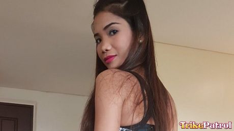 Asian teen Hazel strips off and unveils her tiny tits and hairy pussy